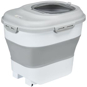 6-30lb Dog Food Storage Container Collapsible Design with Airtight Lids, Rolling Wheels, Cup, Bowl, Spoon, Grey