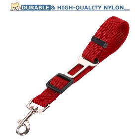 High Quality Durable Pet Cat Dog Vehicle Leash Nylon Adjustable Car Seat Dog Safety Belt Pet Leashes (Color: Red)
