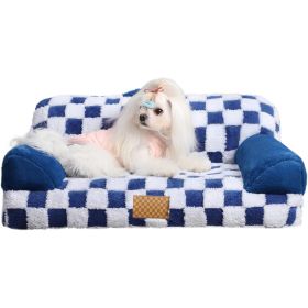 Jacquard Luxury Solid Color Pattern Leather Fur Machine Washable Detachable Cover Pet Bed (Color: Blue)