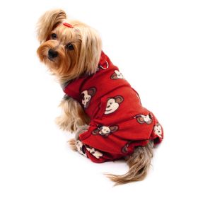 Silly Monkey Front Sleeveless Fleec Pajamas (Color: Burgundy, size: XS)