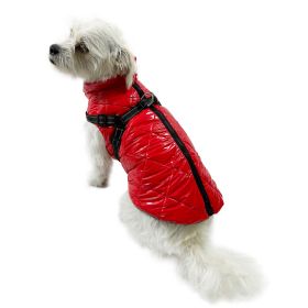Water Resistant Puffy Vest with Built In Harness (Color: Red, size: XS)