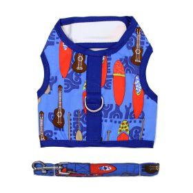 Fabric Dog Harness with Leash (Color: Ukuleles and Surfboards, size: large)