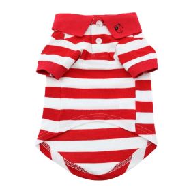 Striped Dog Polo (Color: Flame Scarlet Red and White, size: medium)